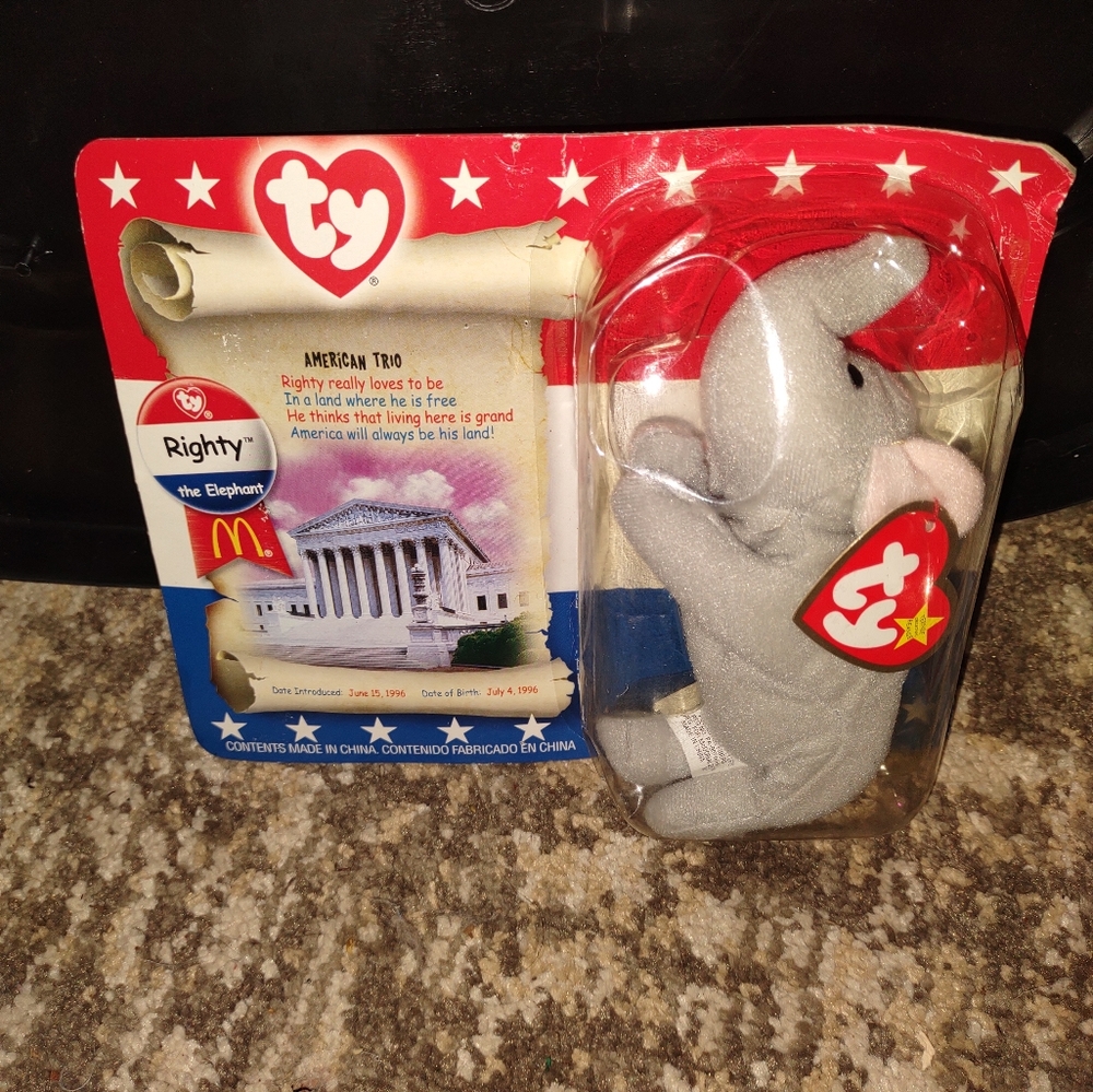 Vintage TY Teenie Beanie Baby Righty the Elephant McDonalds Republican